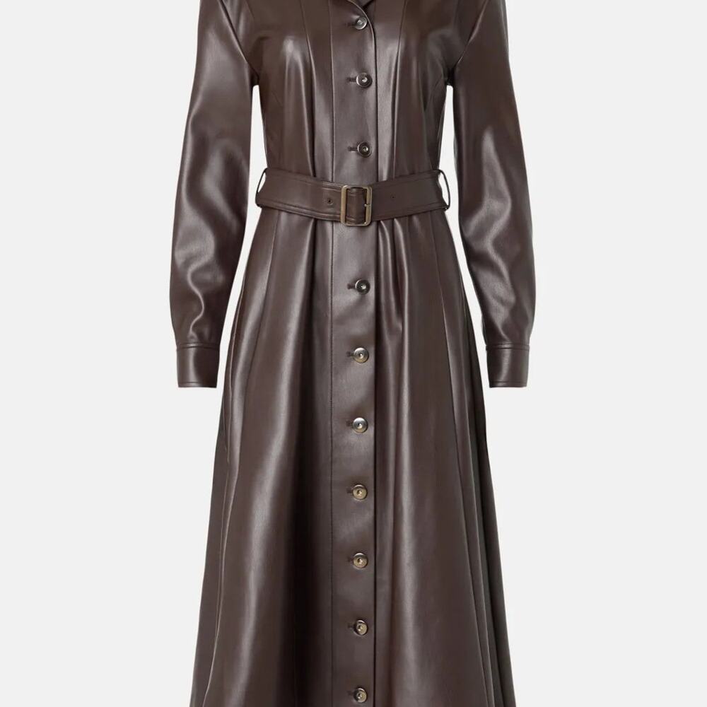 Eudon Choi Faux Leather Corset Detail Midi Dress Size: 2